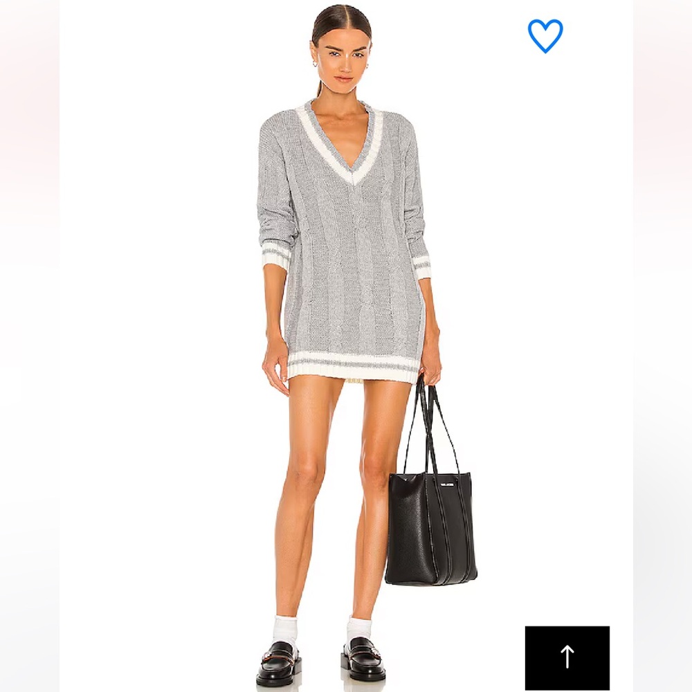Superdry Grey & White Stripe Shawnie Varsity Sweatshirt Dress Chunky Cable Knit
